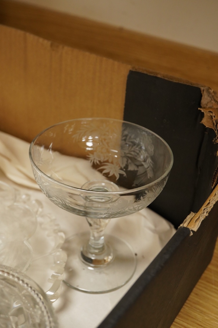 A collection of 19th and 20th century glassware including a French 1920’s black enamelled figural glass